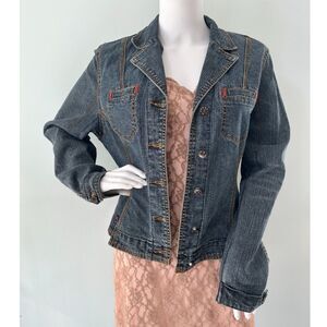 AB Jeans Vintage Y2k Statement Denim Jacket Floral Tapestry Back Panel Medium